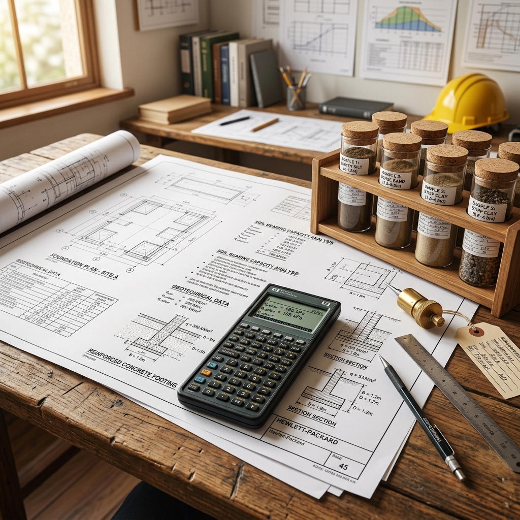 Soil bearing testing equipment and a completed foundation layer